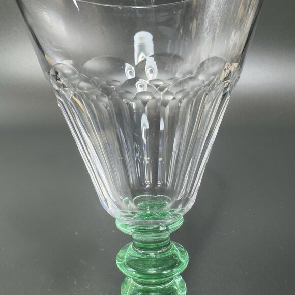 Seneca Theodule Green and Clear Top Uranium Stem Optic Cut Top Goblet Cups Set 2 - Picture 12 of 16